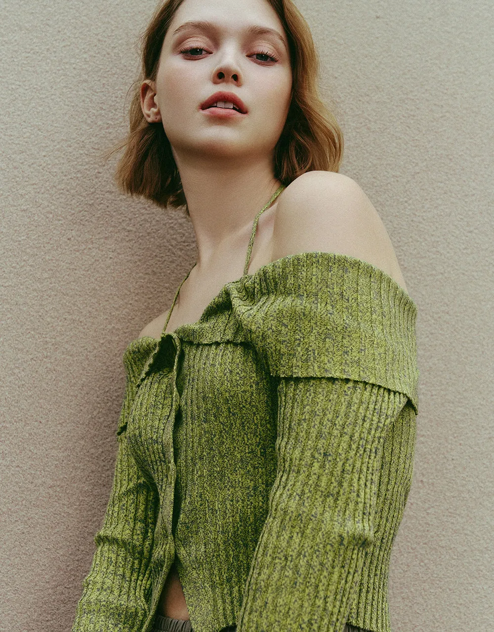 Halter Neck Off-Shoulder Knitted Cardigan sold by Urban Revivo product image thumbnail 4