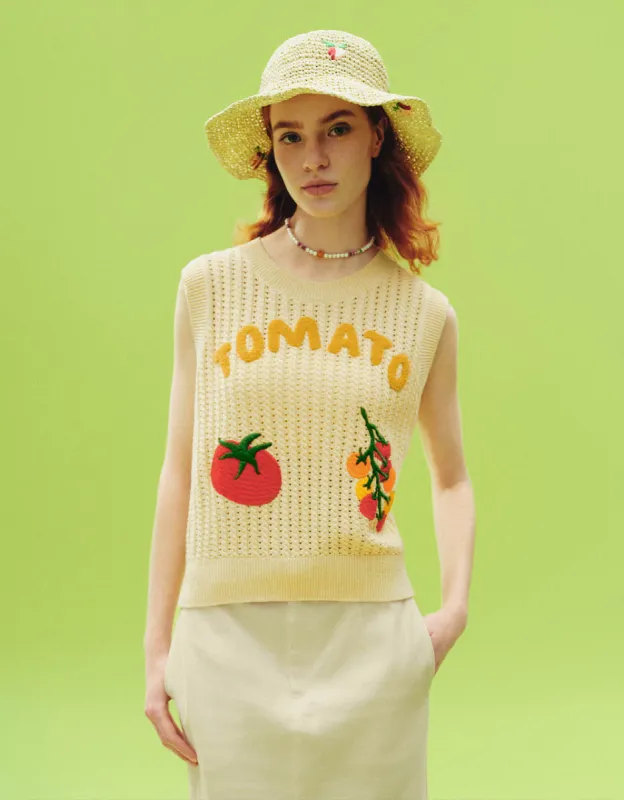 Tomato Embroidered Crew Neck Knitted Tank Top sold by Urban Revivo