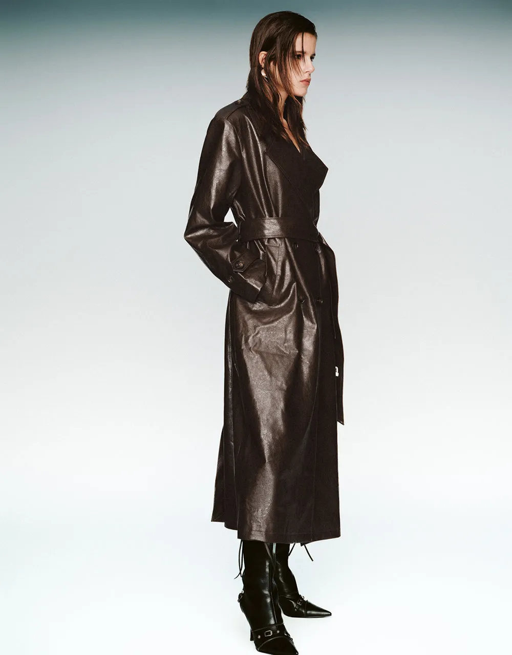 Longline Vegan Leather Trench Coat sold by Urban Revivo product image thumbnail 4