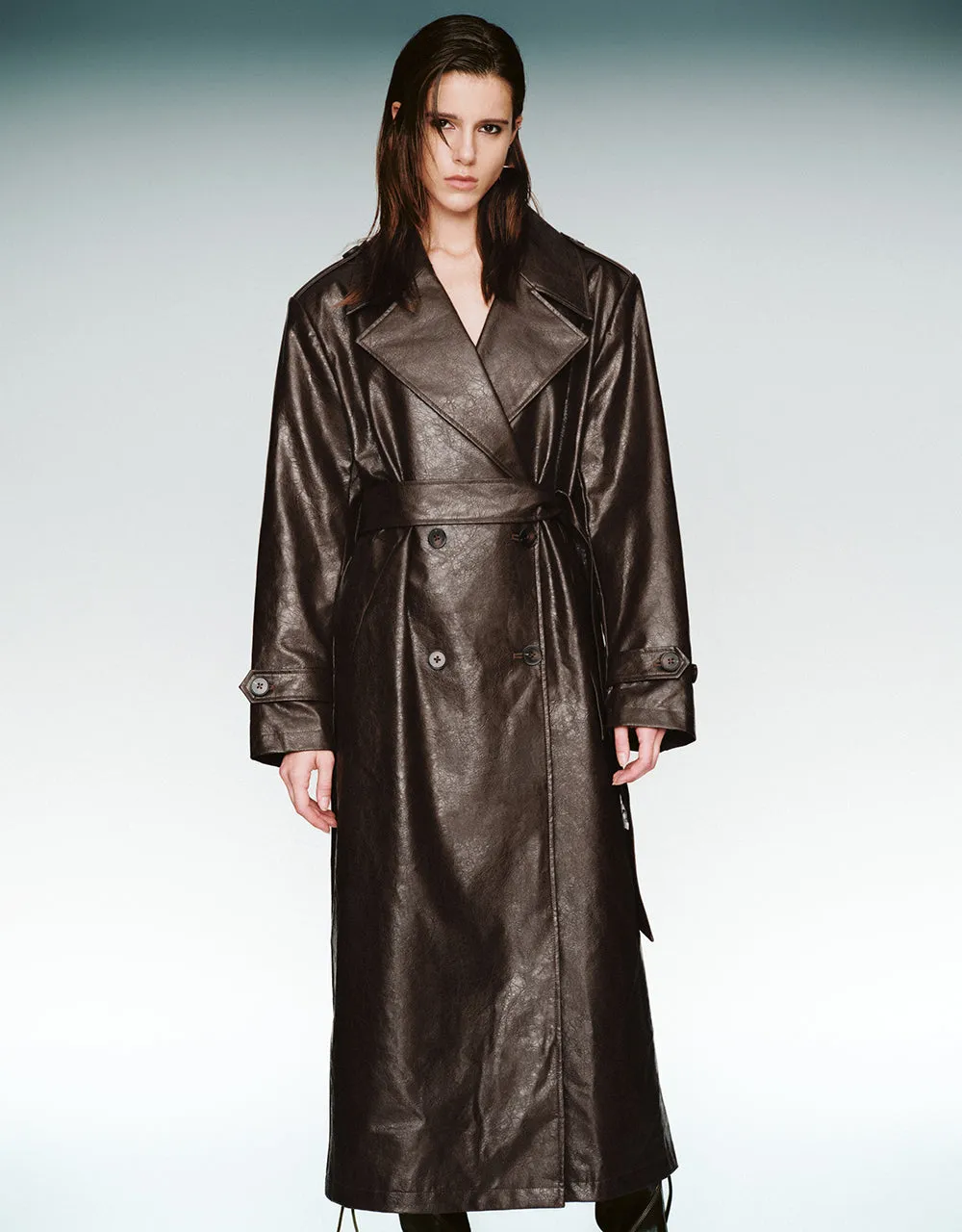 Longline Vegan Leather Trench Coat sold by Urban Revivo product image thumbnail 3