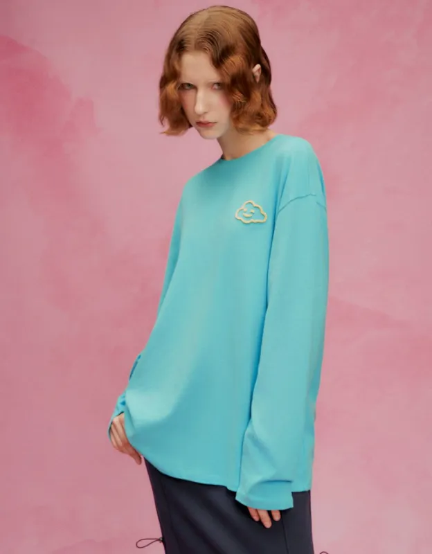 Cloud Embroidered Crew Neck Loose T-Shirt sold by Urban Revivo