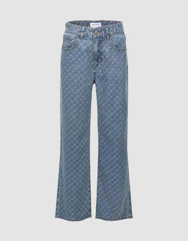 Argyle Printed Wide-Leg Jeans sold by Urban Revivo