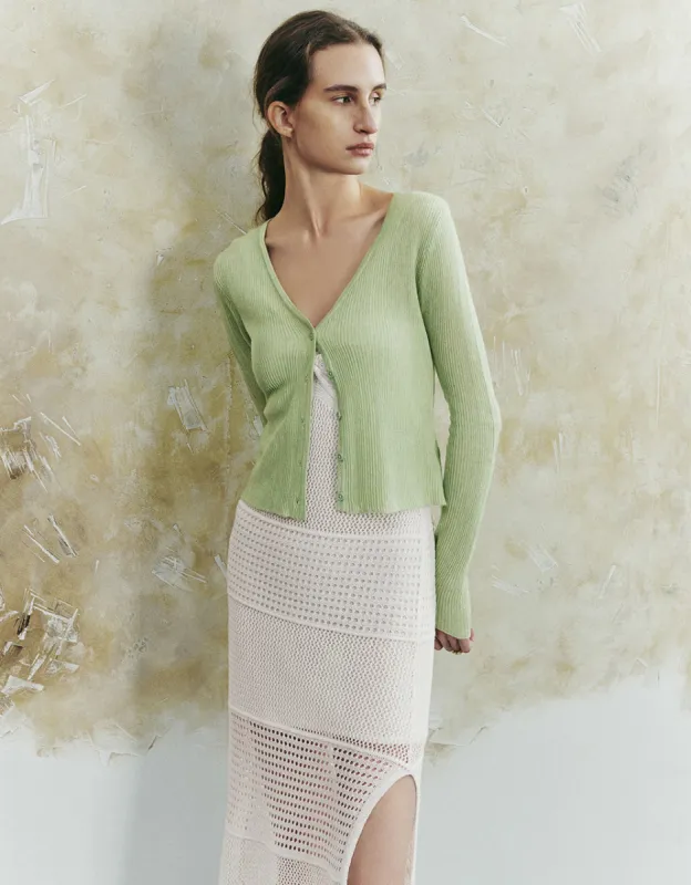 Skinny V-Neck Knitted Cardigan sold by Urban Revivo