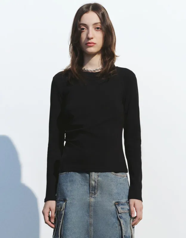 Ruched Crew Neck Knitted T-Shirt sold by Urban Revivo