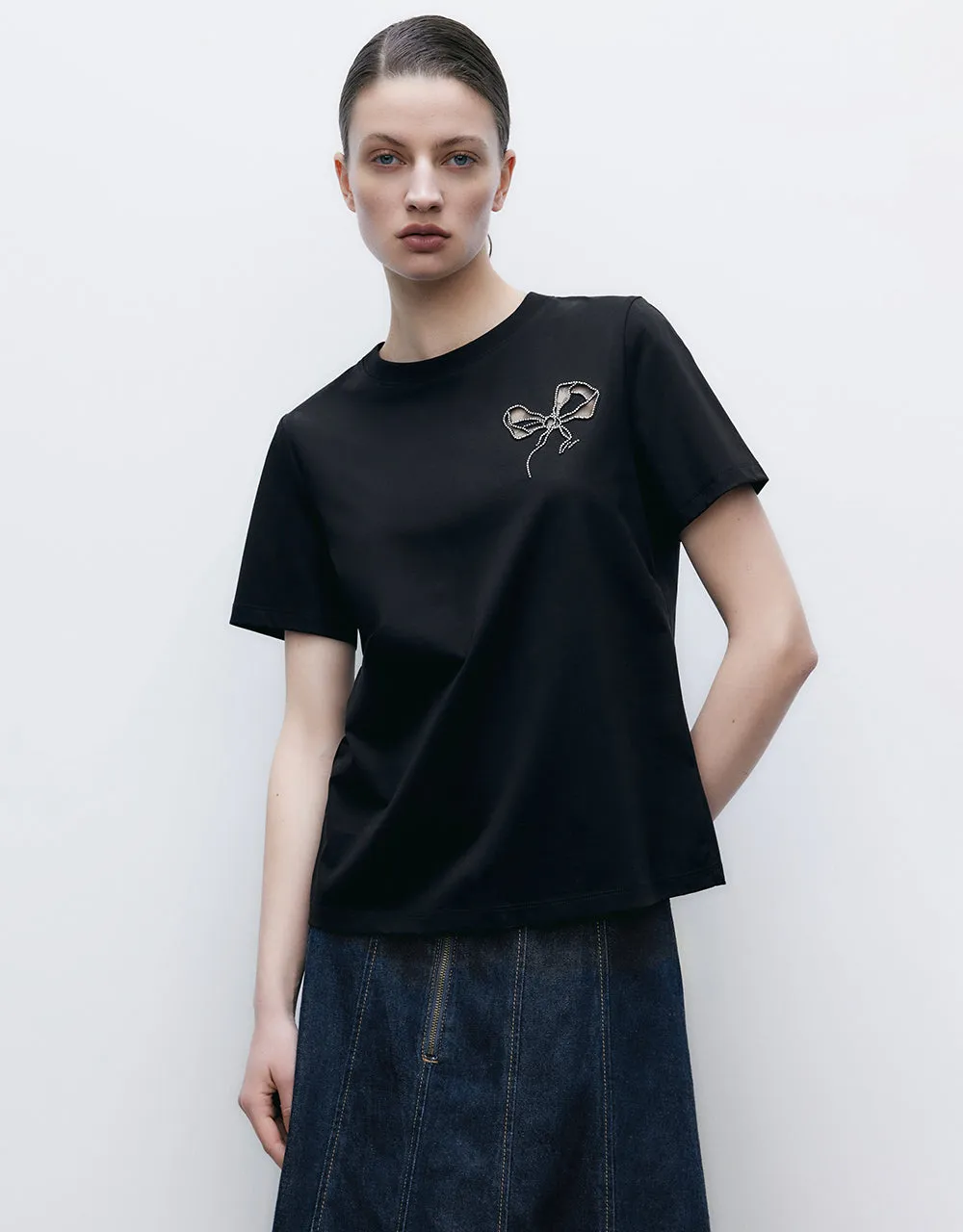 Bow Detail Crew Neck T-Shirt sold by Urban Revivo