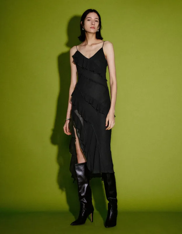 Ruffle Sleeveless V-Neck Skinny Dress sold by Urban Revivo