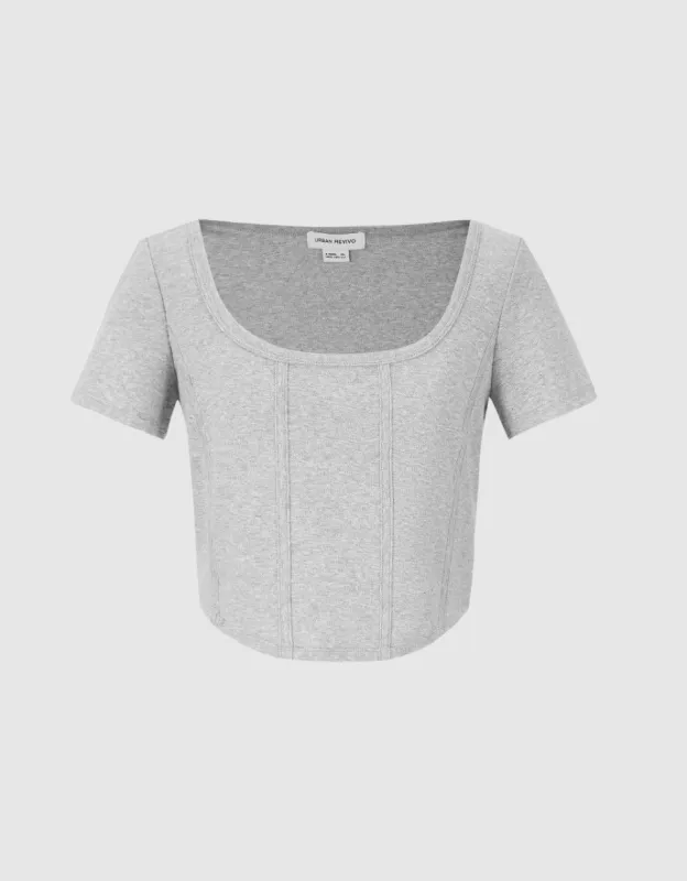 Square-cut Collar Skinny T-Shirt sold by Urban Revivo