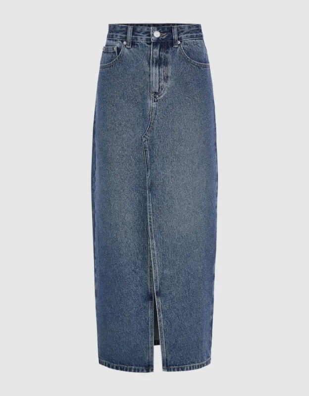 Split Hem Straight Denim Skirt sold by Urban Revivo