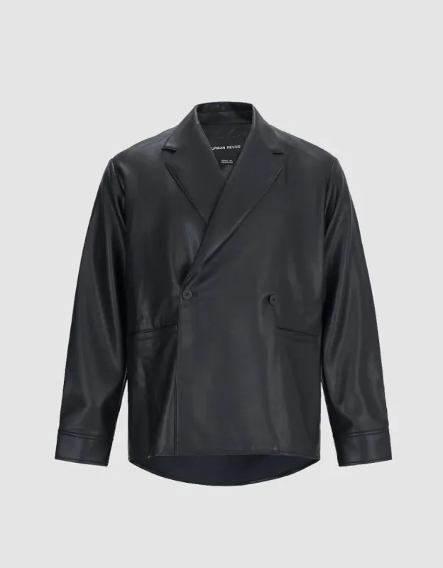 Notch Lapel Vegan Leather Jacket sold by Urban Revivo
