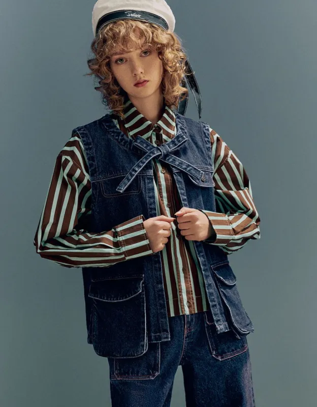 Crew Neck Denim Waistcoat sold by Urban Revivo