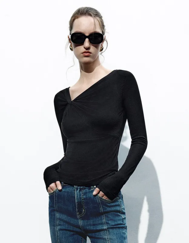 Asymmetric One Shoulder Knitted T-Shirt sold by Urban Revivo