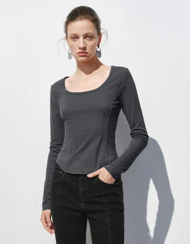 Straight U Neck Knitted Skinny T-Shirt sold by Urban Revivo