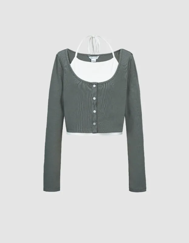 2 In 1 Halter Neck Knitted T-Shirt sold by Urban Revivo