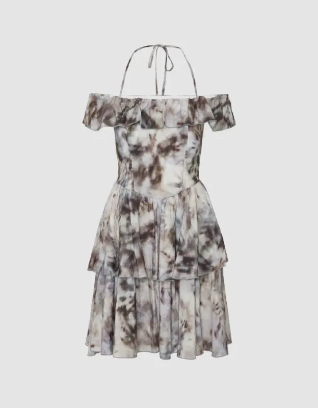 Halter Neck Off-Shoulder Printed A-Line Dress sold by Urban Revivo