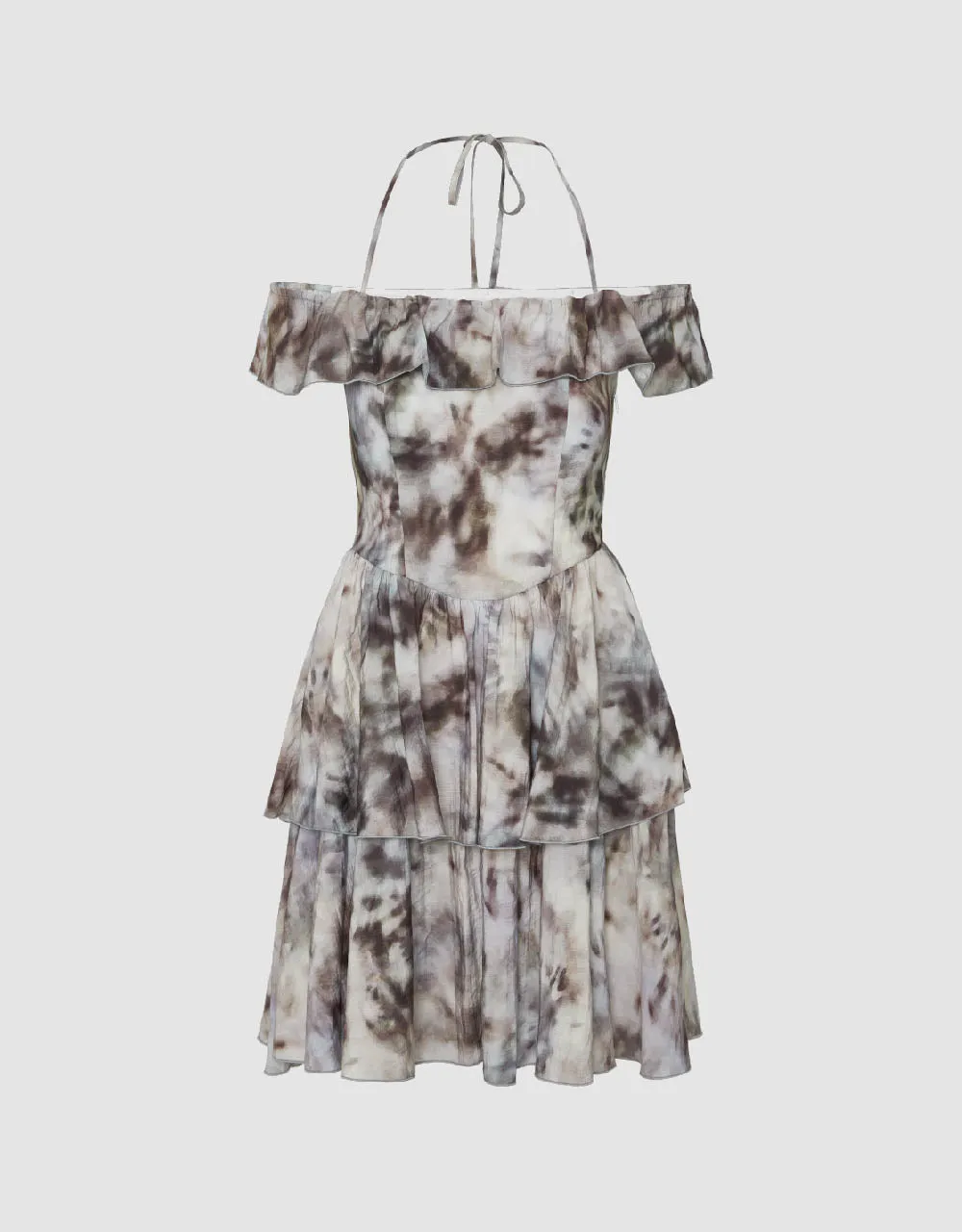 Halter Neck Off-Shoulder Printed A-Line Dress sold by Urban Revivo