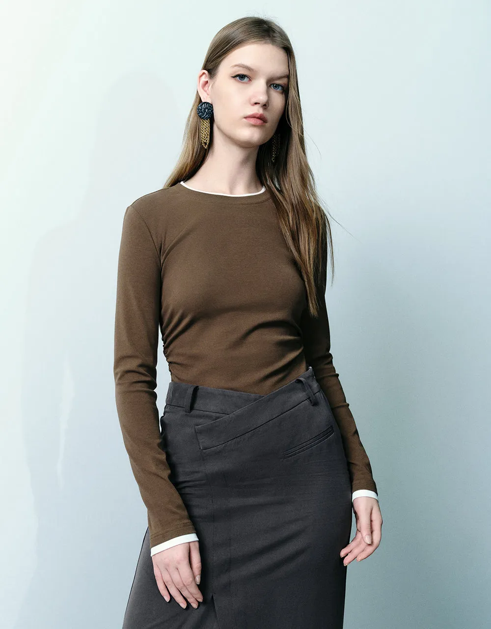 Asymmetric Crew Neck Straight T-Shirt sold by Urban Revivo