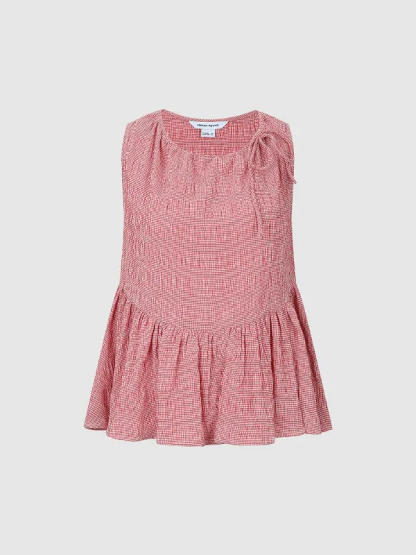 Shirred Sleeveless Crew Neck Blouse sold by Urban Revivo