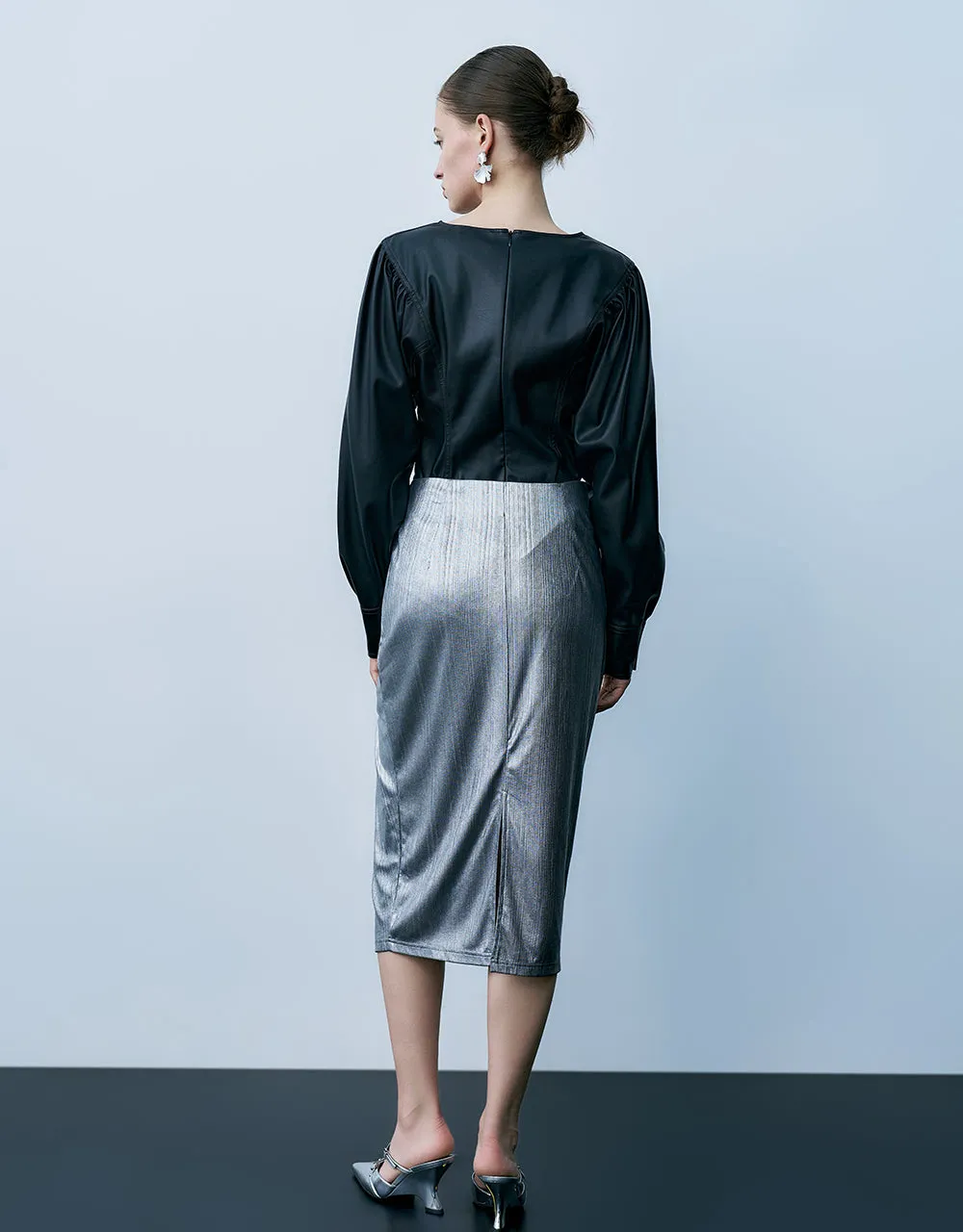 Puff Sleeve Vegan Leather Overhead Shirt sold by Urban Revivo product image thumbnail 4