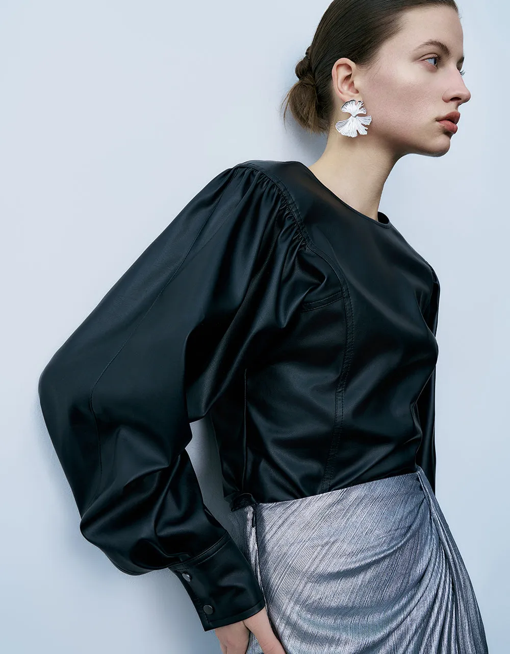 Puff Sleeve Vegan Leather Overhead Shirt sold by Urban Revivo product image thumbnail 3