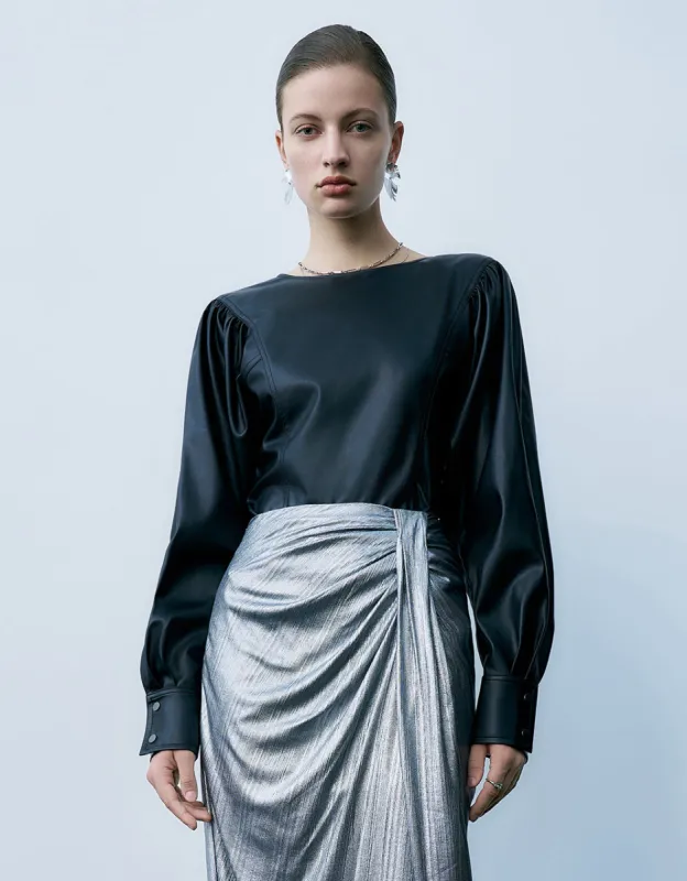 Puff Sleeve Vegan Leather Overhead Shirt sold by Urban Revivo