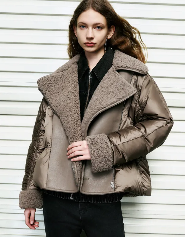 Raglan Sleeve Vegan Leather Down Jacket sold by Urban Revivo