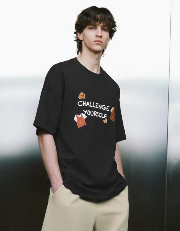 Letter Printed Crew Neck Loose T-Shirt sold by Urban Revivo