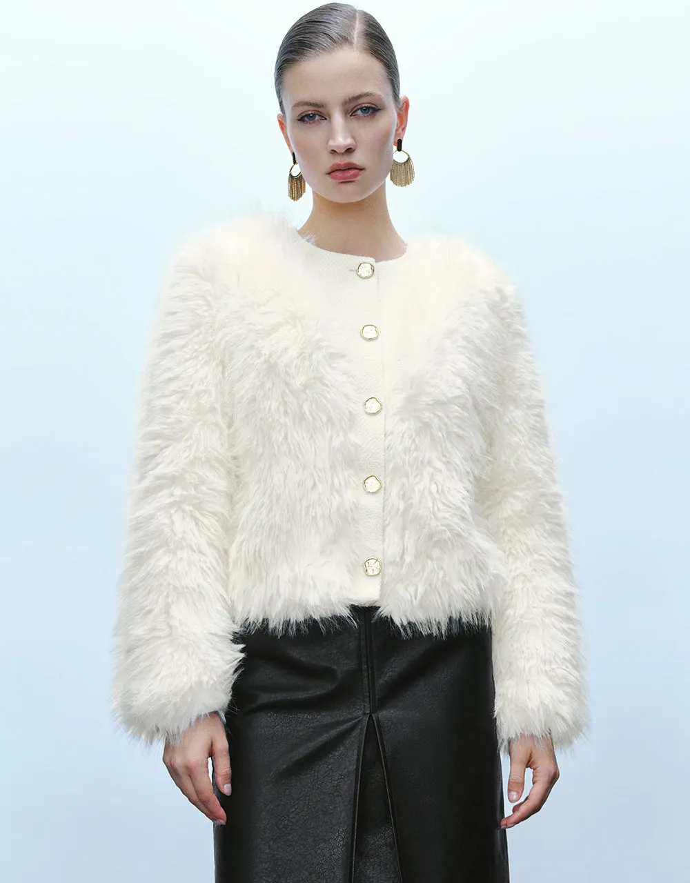 Button Up Straight Furry Coat sold by Urban Revivo