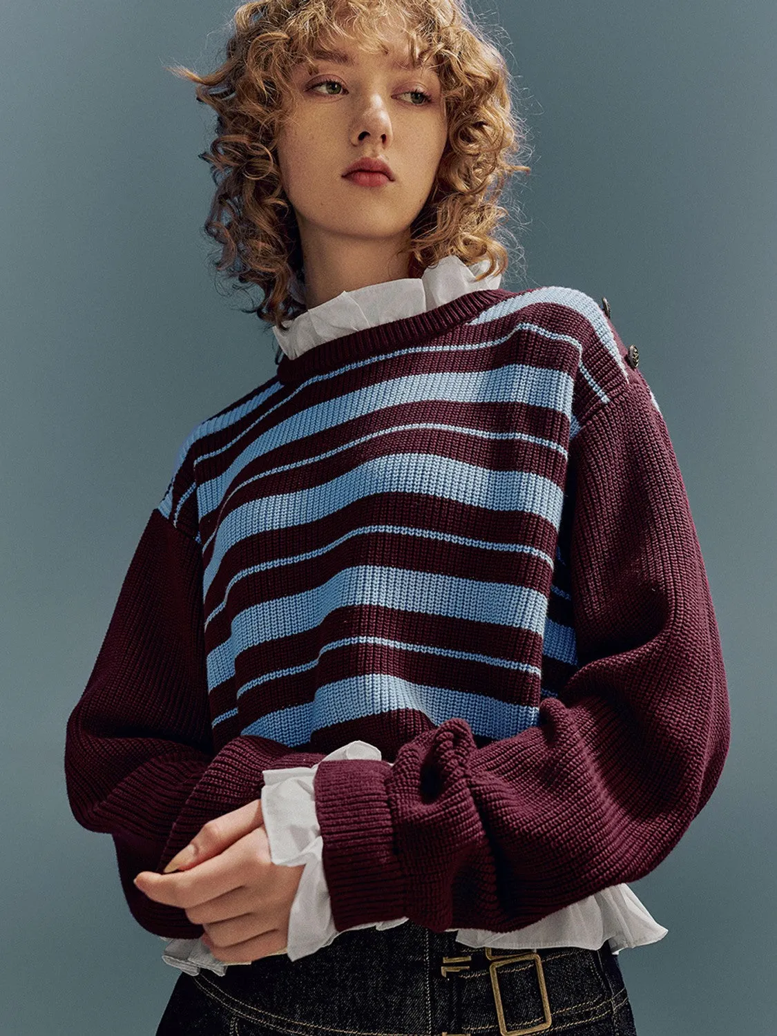 Striped Crew Neck Loose Knitted T-Shirt sold by Urban Revivo product image thumbnail 5