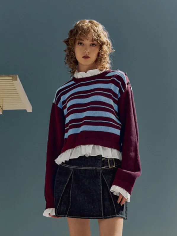 Striped Crew Neck Loose Knitted T-Shirt sold by Urban Revivo