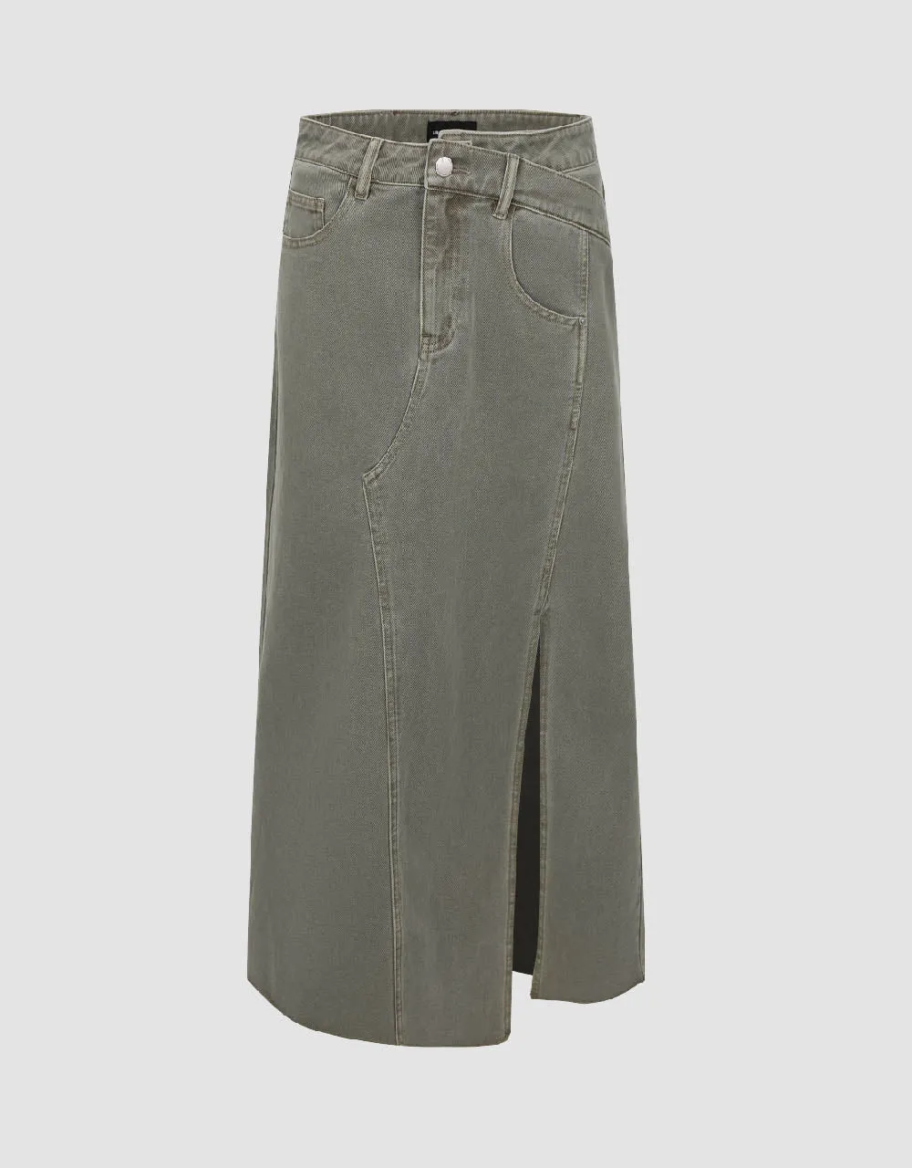 Split Hem Midi A-Line Denim Skirt sold by Urban Revivo
