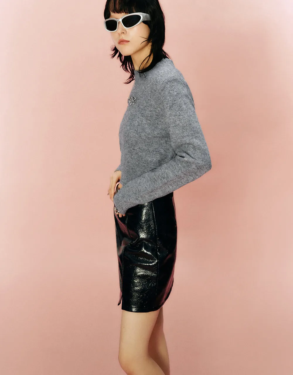 Vegan Leather Mini A-Line Skirt sold by Urban Revivo product image thumbnail 4