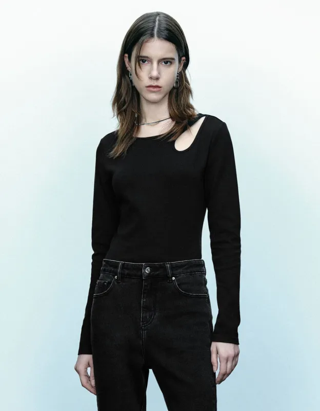 Cut-Out Skinny Knitted T-Shirt sold by Urban Revivo