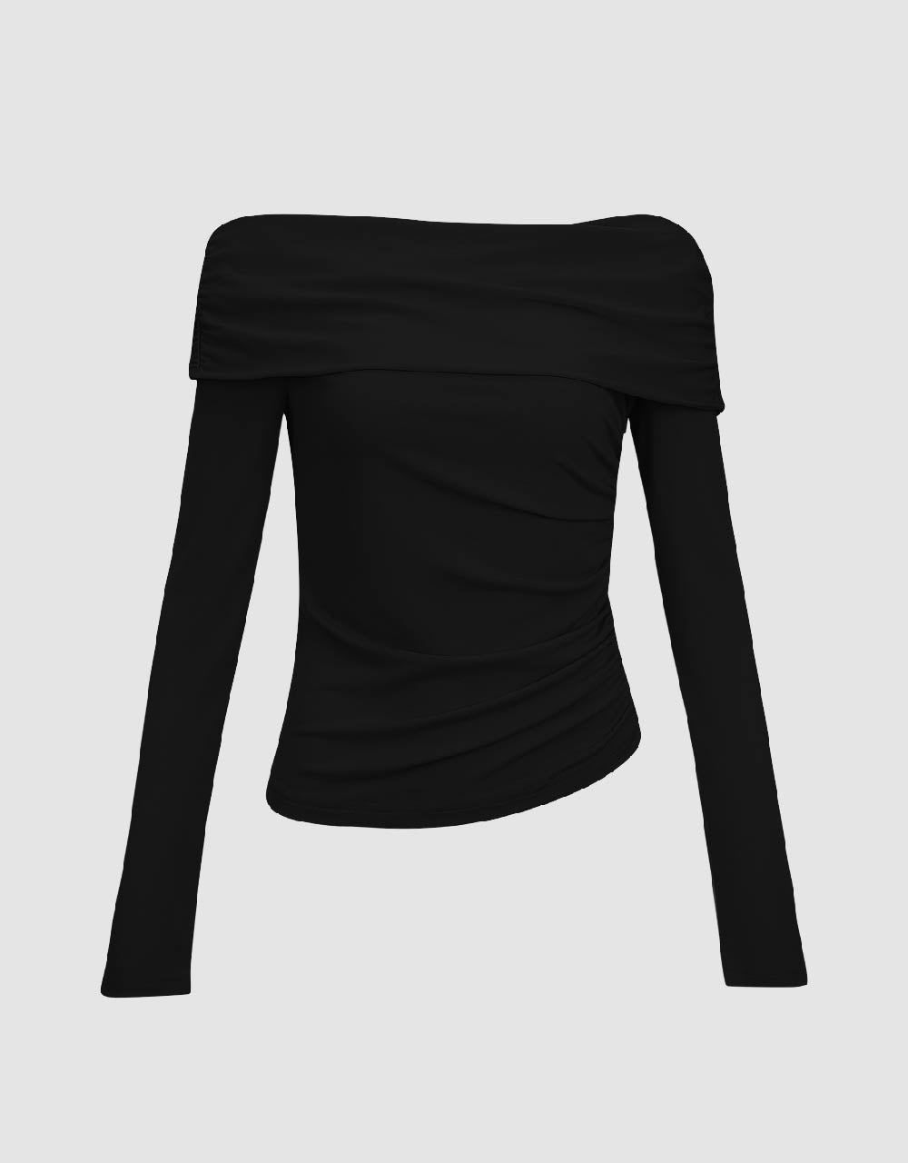 Ruched Off-Shoulder Skinny Knitted T-Shirt sold by Urban Revivo product image thumbnail 2