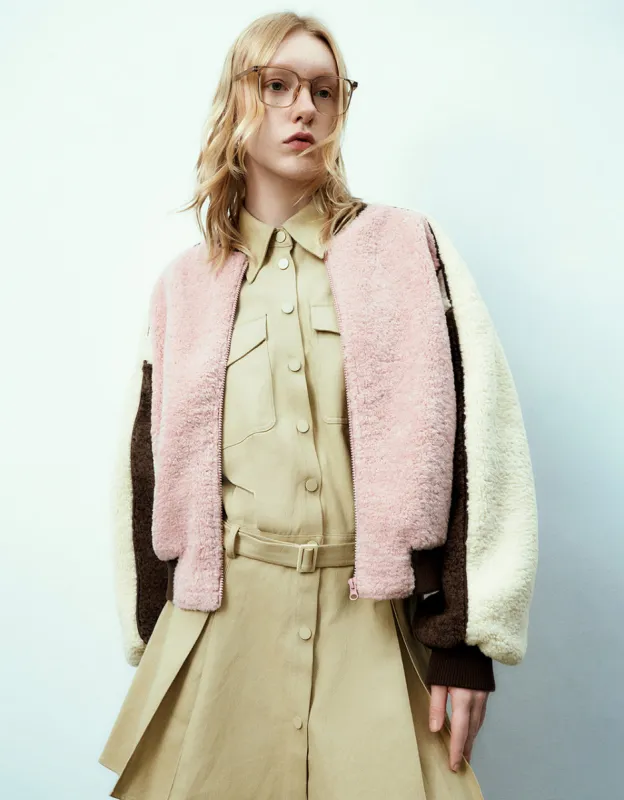 Colorblocks Zipper Front Furry Jacket sold by Urban Revivo