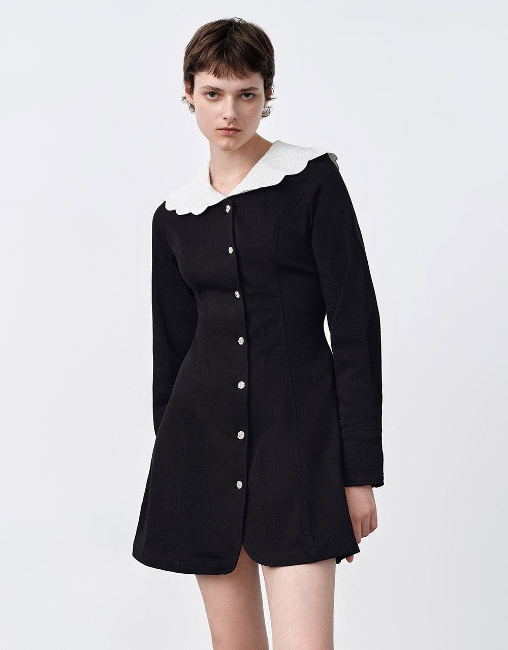 Contrast Collar Denim Mini Dress sold by Urban Revivo