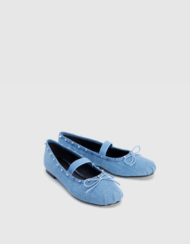 Studded Décor Denim Round Toe Pumps sold by Urban Revivo