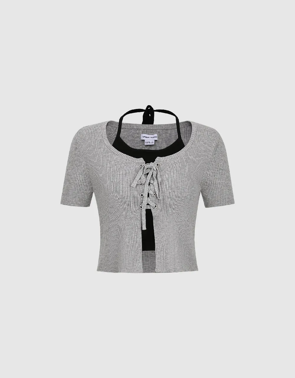 Halter Neck 2 In 1 Knitted T-Shirt sold by Urban Revivo