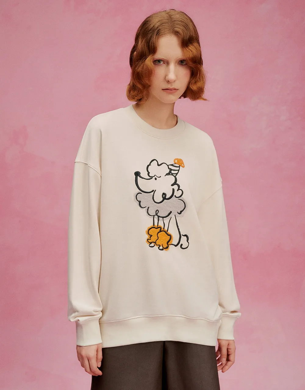 Poodle Printed Crew Neck Loose Sweatshirt sold by Urban Revivo