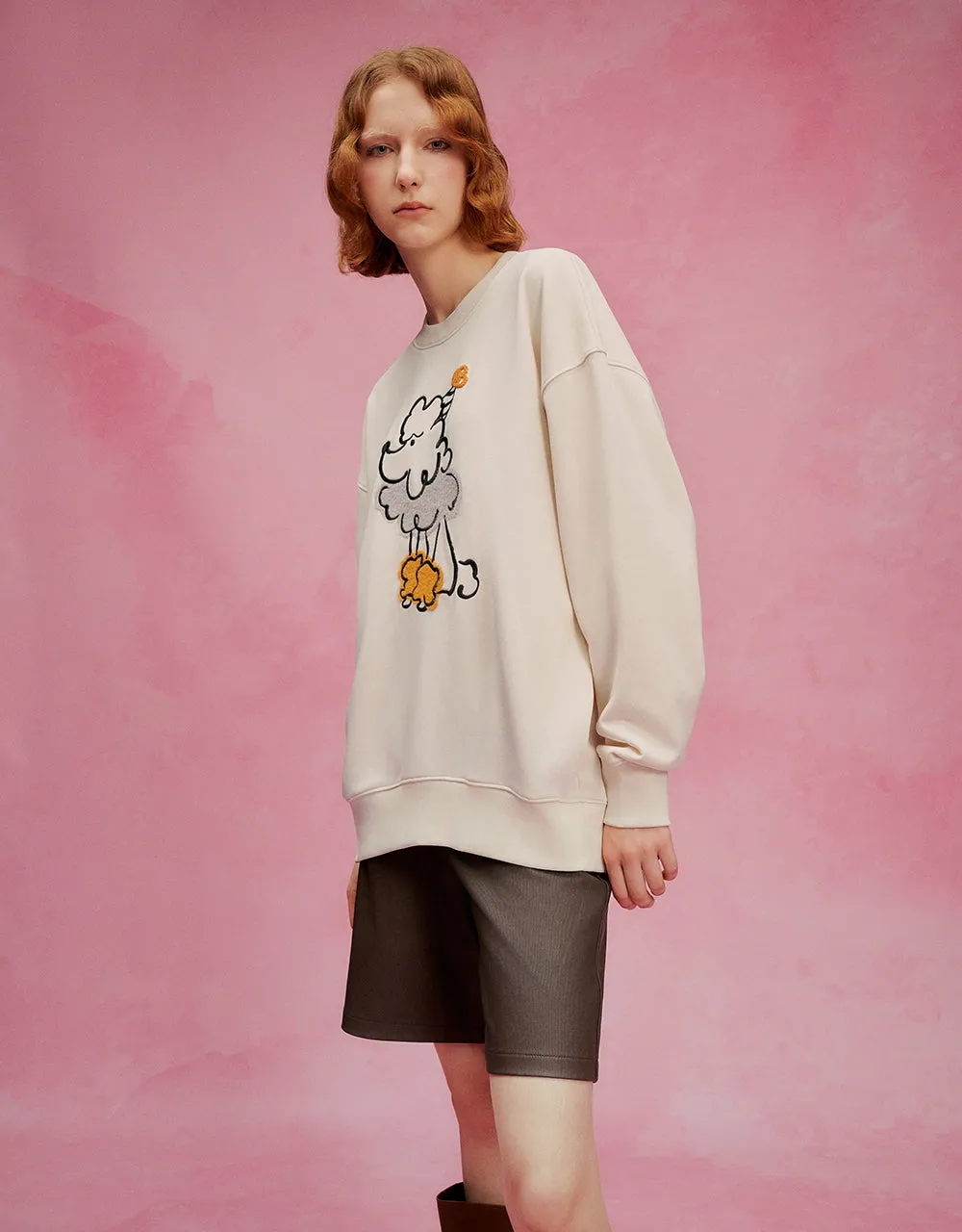 Poodle Printed Crew Neck Loose Sweatshirt sold by Urban Revivo product image thumbnail 3