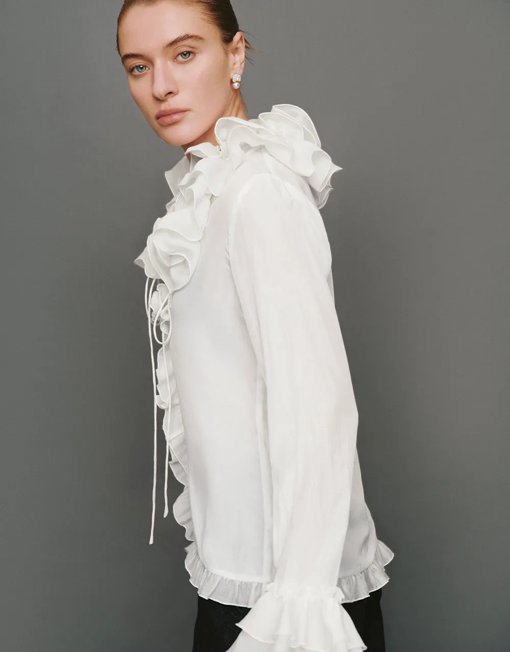 Ruffle V-Neck Tie Front Blouse sold by Urban Revivo product image thumbnail 3