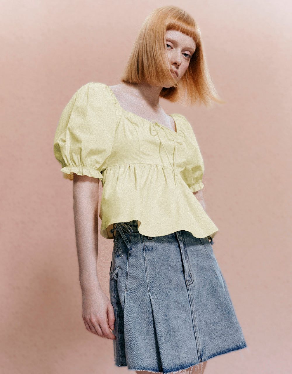 Puff Sleeve Square-cut Collar Overhead Shirt sold by Urban Revivo