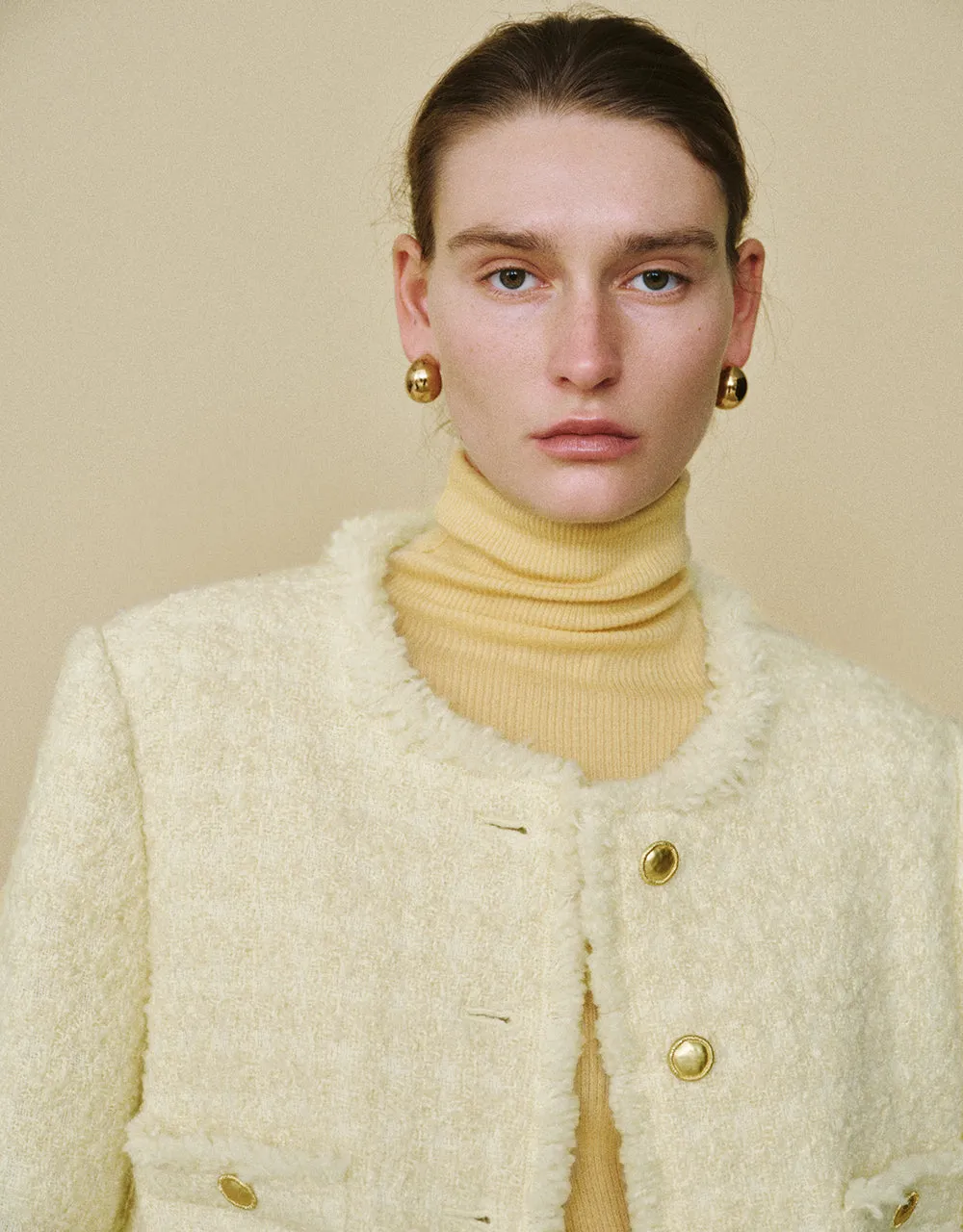 Raw Hem Crew Neck Tweed Wool Blend Jacket sold by Urban Revivo product image thumbnail 5