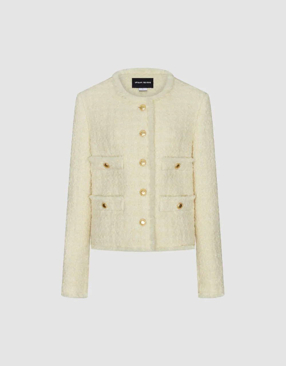 Raw Hem Crew Neck Tweed Wool Blend Jacket sold by Urban Revivo product image thumbnail 2