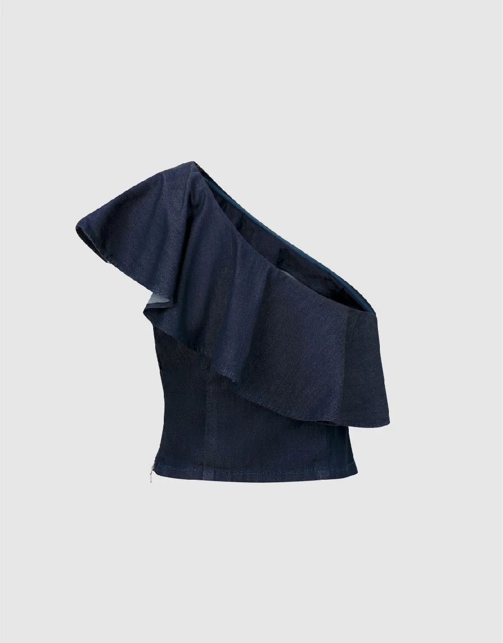 One Shoulder Ruffle Denim Shirt sold by Urban Revivo product image thumbnail 5