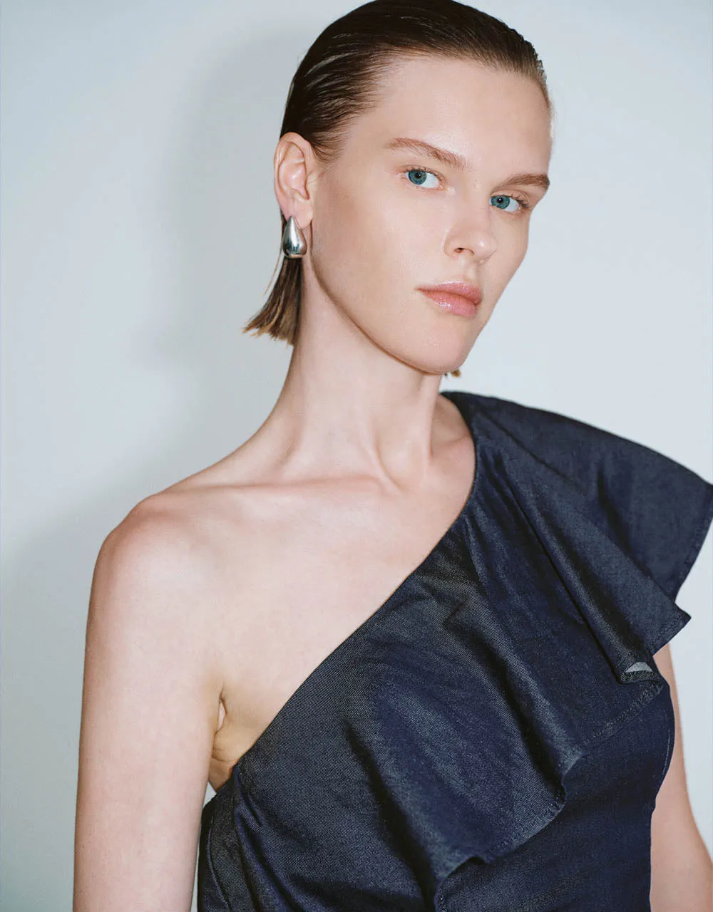 One Shoulder Ruffle Denim Shirt sold by Urban Revivo product image thumbnail 3