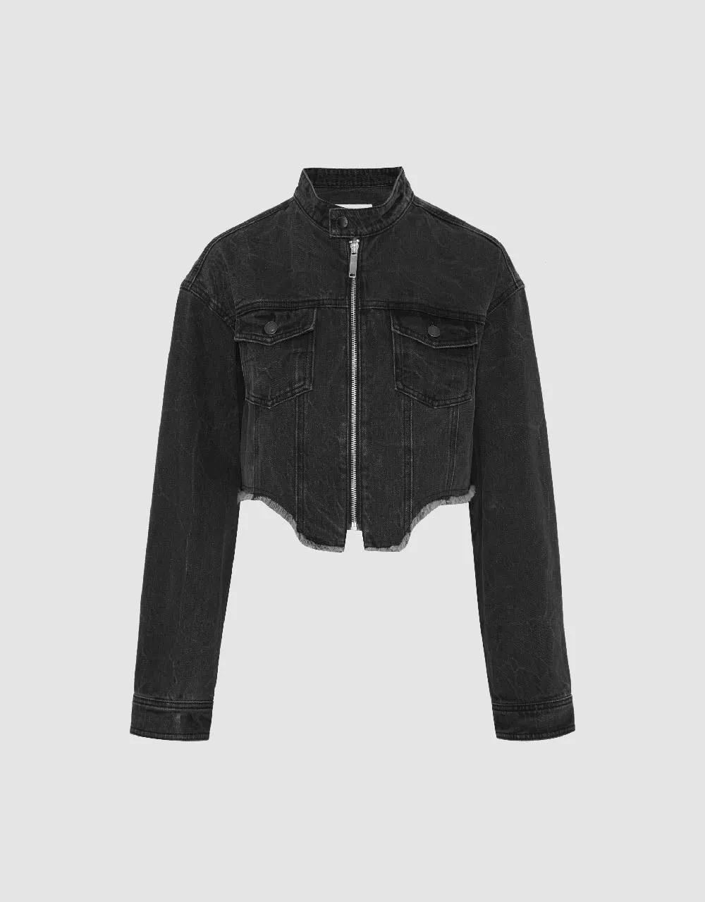 Raw Hem Zipper Front Denim Jacket sold by Urban Revivo product image thumbnail 2