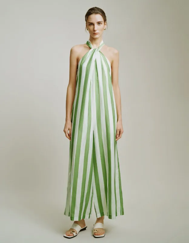 Halter Neck Striped Jumpsuit sold by Urban Revivo