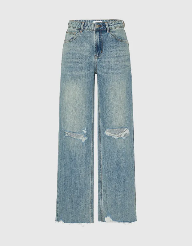 Ripped Wide-Leg Jeans sold by Urban Revivo
