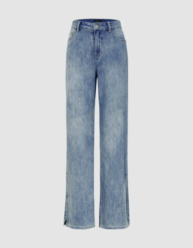 Split Hem Wide-Leg Jeans sold by Urban Revivo