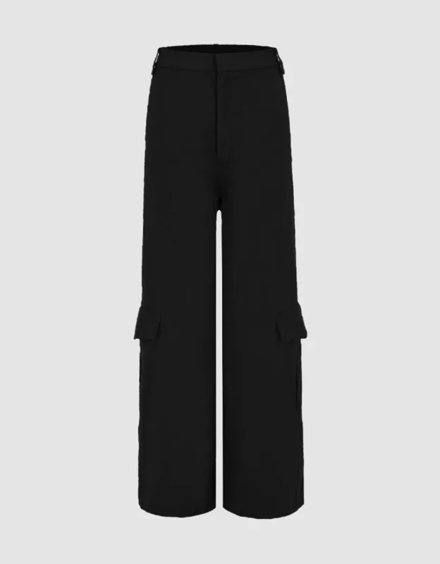 Flap Pocket Wide Leg Pants sold by Urban Revivo